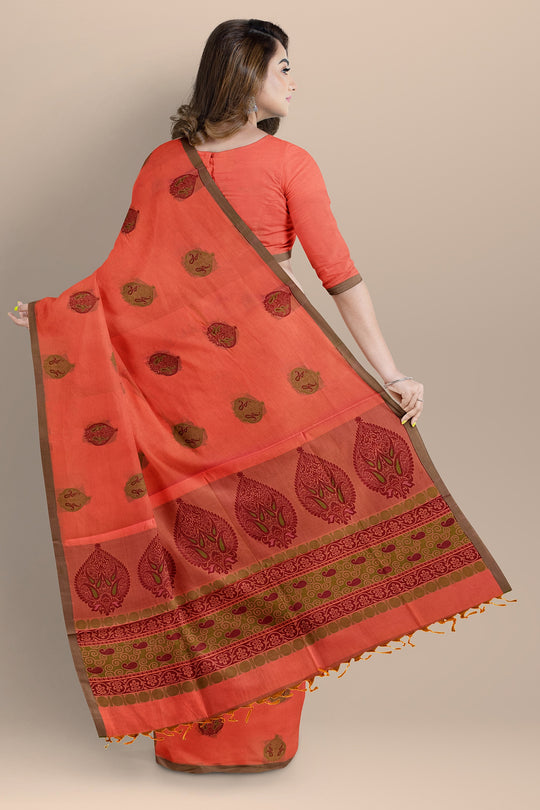 Pure Cotton Textured Pink Saree with Green and Purple Resham Work Pallu