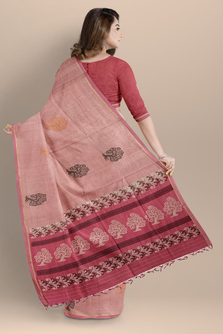 Pure Cotton Pink Saree with Black Resham Work Pallu