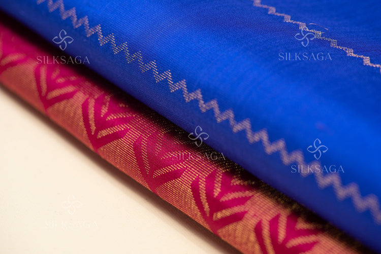 Pure Soft Silk Handloom Royal Blue Saree with Magenta Pallu - Silksaga Studio