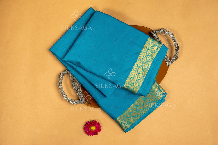 Art Silk Crepe Saree with Golden Zari Border - Silksaga Studio